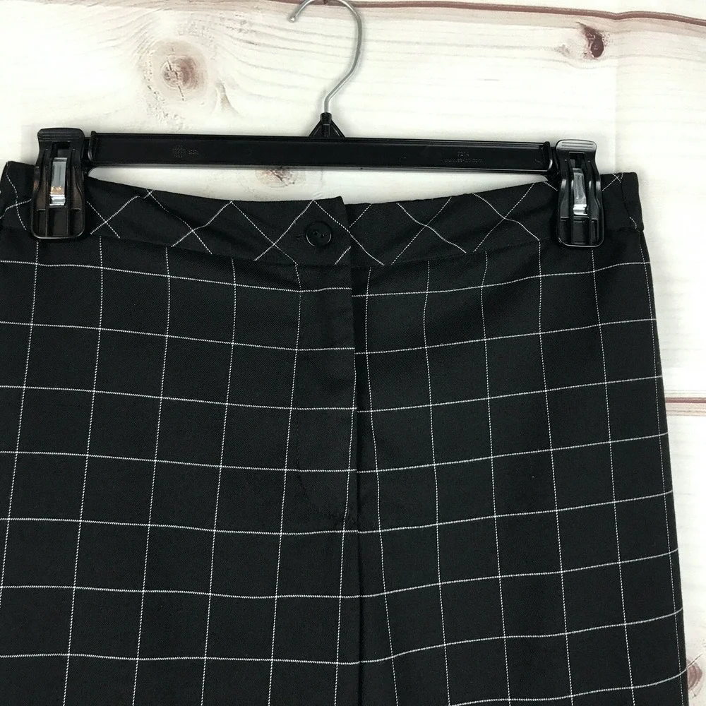 Linea Louis Dell'Olio Pants Women 14P Black Windowpane Crop Lace Applique Pocket